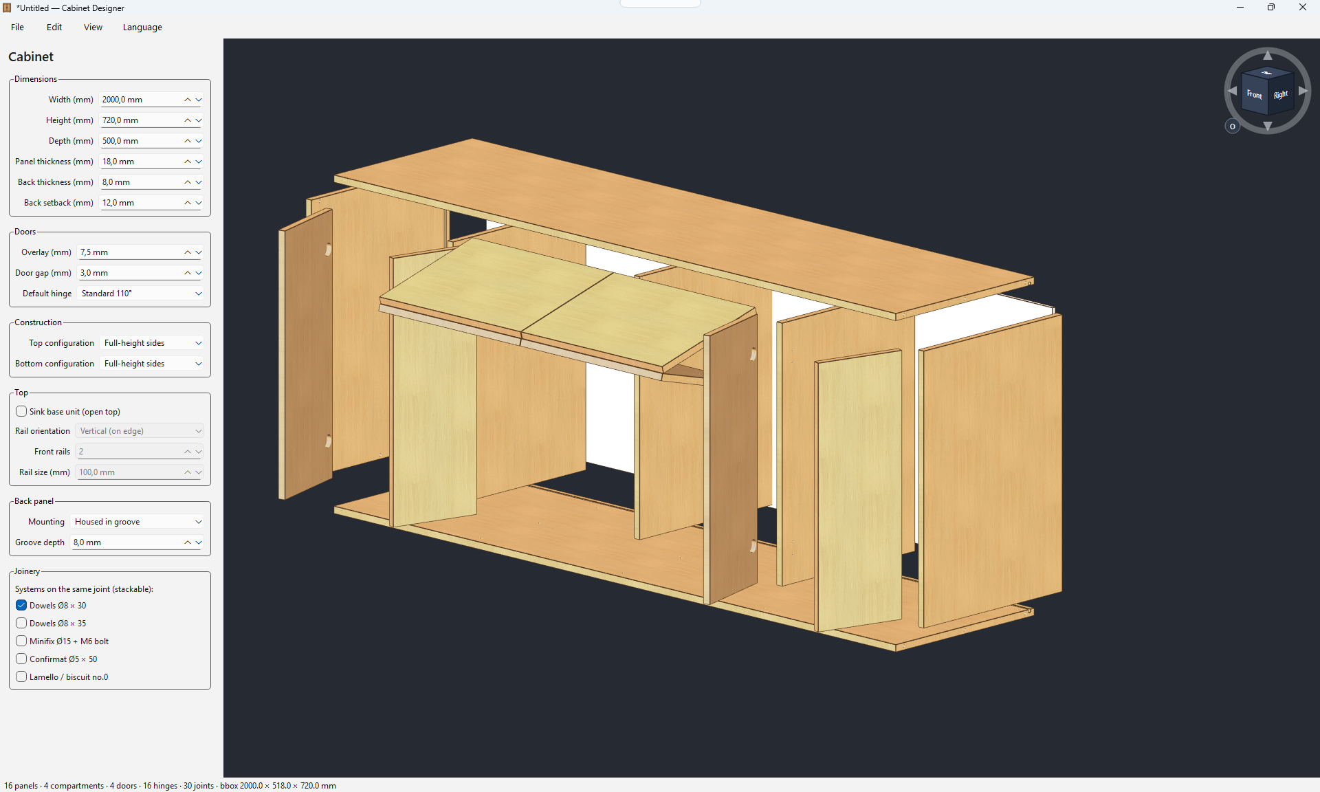 Cabinet Designer — slanted-top cabinet typology